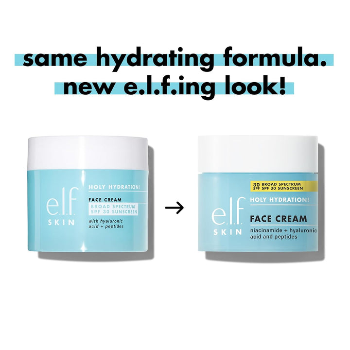 e.l.f. SKIN Holy Hydration! Face Cream - Broad Spectrum SPF 30 Sunscreen, Moisturizes & Softens Skin, Quick-Absorbing & Ultra-Hydrating, 1.8 Oz (50g)