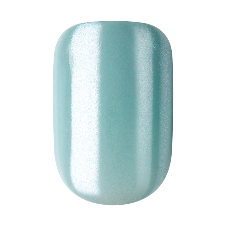 KISS colorFX by imPRESS Press On Nails , ‘Reconnect’, Solid Blue with Pearlescent Finish, Short Oval, New &amp; Improved Adhesive, Includes 30 Fake Nails, Prep Pad, 1 Manicure Stick, 1 Mini Nail File