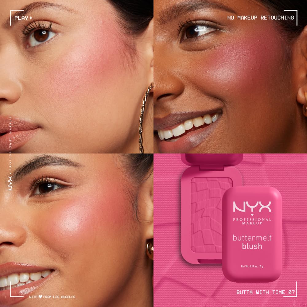 NYX PROFESSIONAL MAKEUP Buttermelt Powder Blush, Fade and Transfer-Resistant Blush, Up to 12HR Make Up Wear, Vegan Formula - My Butta Half
