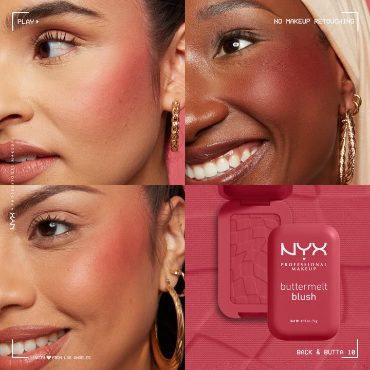 NYX PROFESSIONAL MAKEUP Buttermelt Powder Blush, Fade and Transfer-Resistant Blush, Up to 12HR Make Up Wear, Vegan Formula
