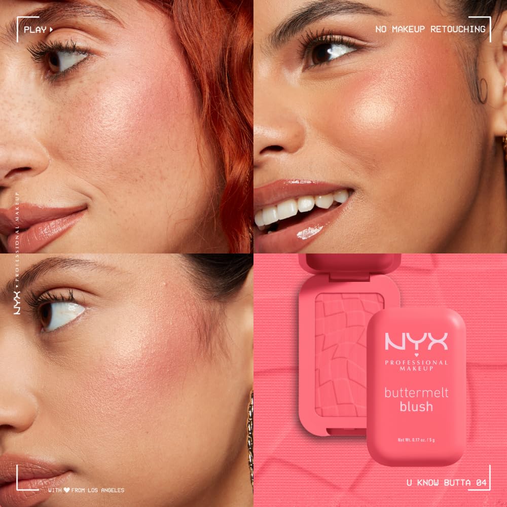 NYX PROFESSIONAL MAKEUP Buttermelt Powder Blush, Fade and Transfer-Resistant Blush, Up to 12HR Make Up Wear, Vegan Formula - My Butta Half