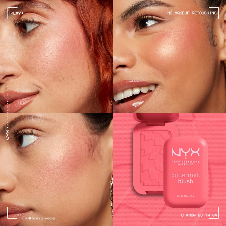 NYX PROFESSIONAL MAKEUP Buttermelt Powder Blush, Fade and Transfer-Resistant Blush, Up to 12HR Make Up Wear, Vegan Formula - My Butta Half