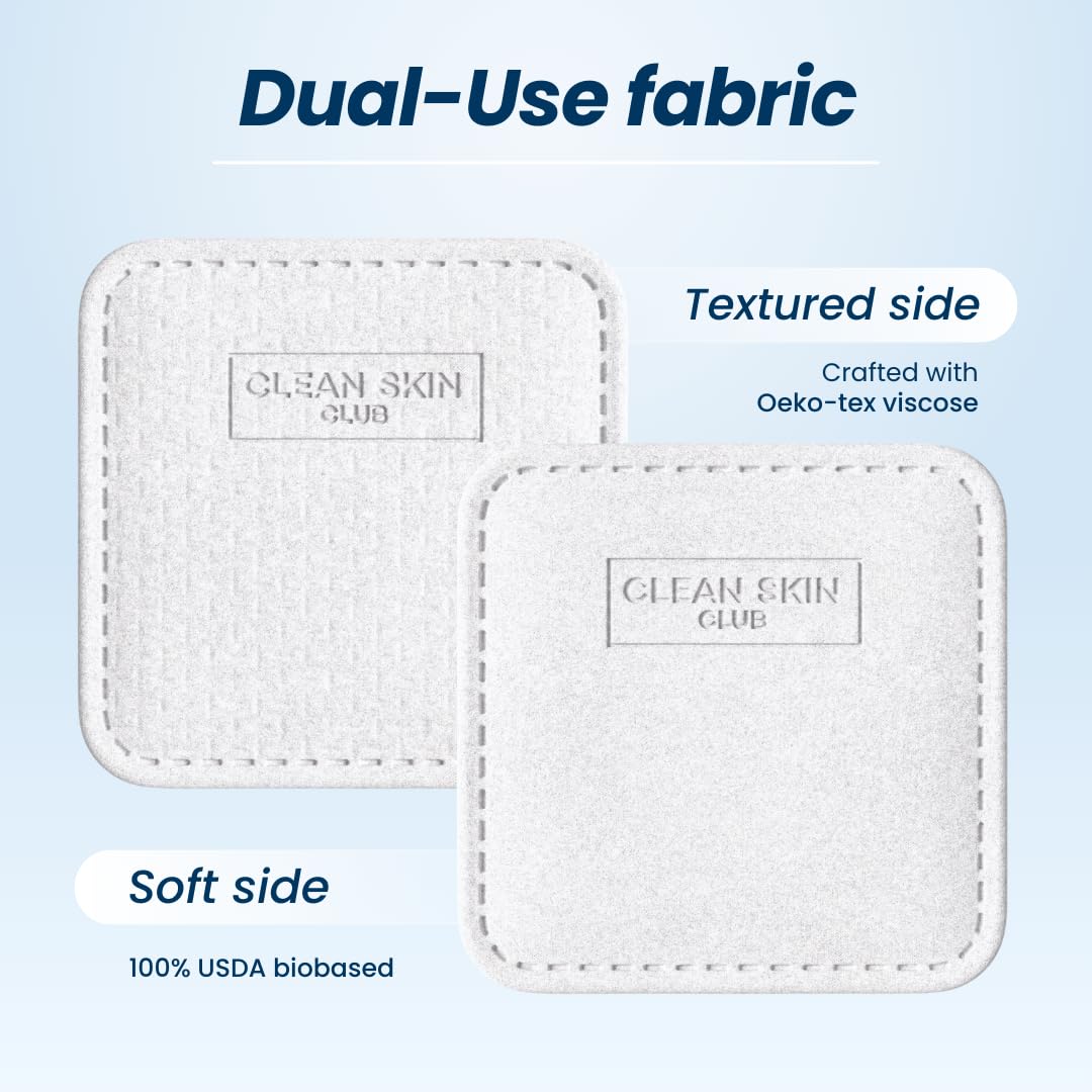 Clean Skin Club Clean² Pads 2.0 [NEW & IMPROVED EDGES] Guaranteed Not to Shed & Tear Face Pads, Unique Triple Layers, Textured & Ultra Soft Side, Organic Disposable Cotton, Pair with Makeup Remover - 60 Count