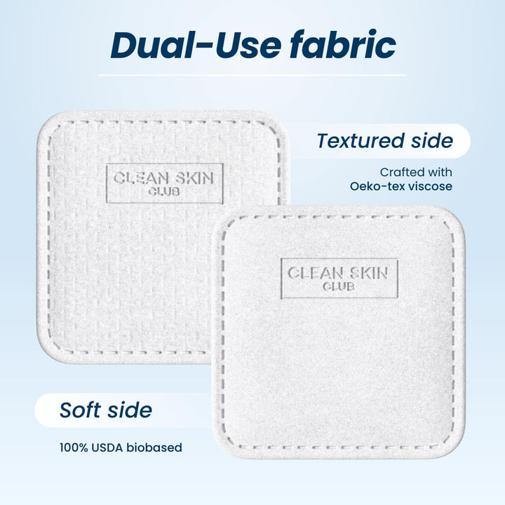 Clean Skin Club Clean² Pads 2.0 [NEW & IMPROVED EDGES] Guaranteed Not to Shed & Tear Face Pads, Unique Triple Layers, Textured & Ultra Soft Side, Organic Disposable Cotton, Pair with Makeup Remover - 60 Count