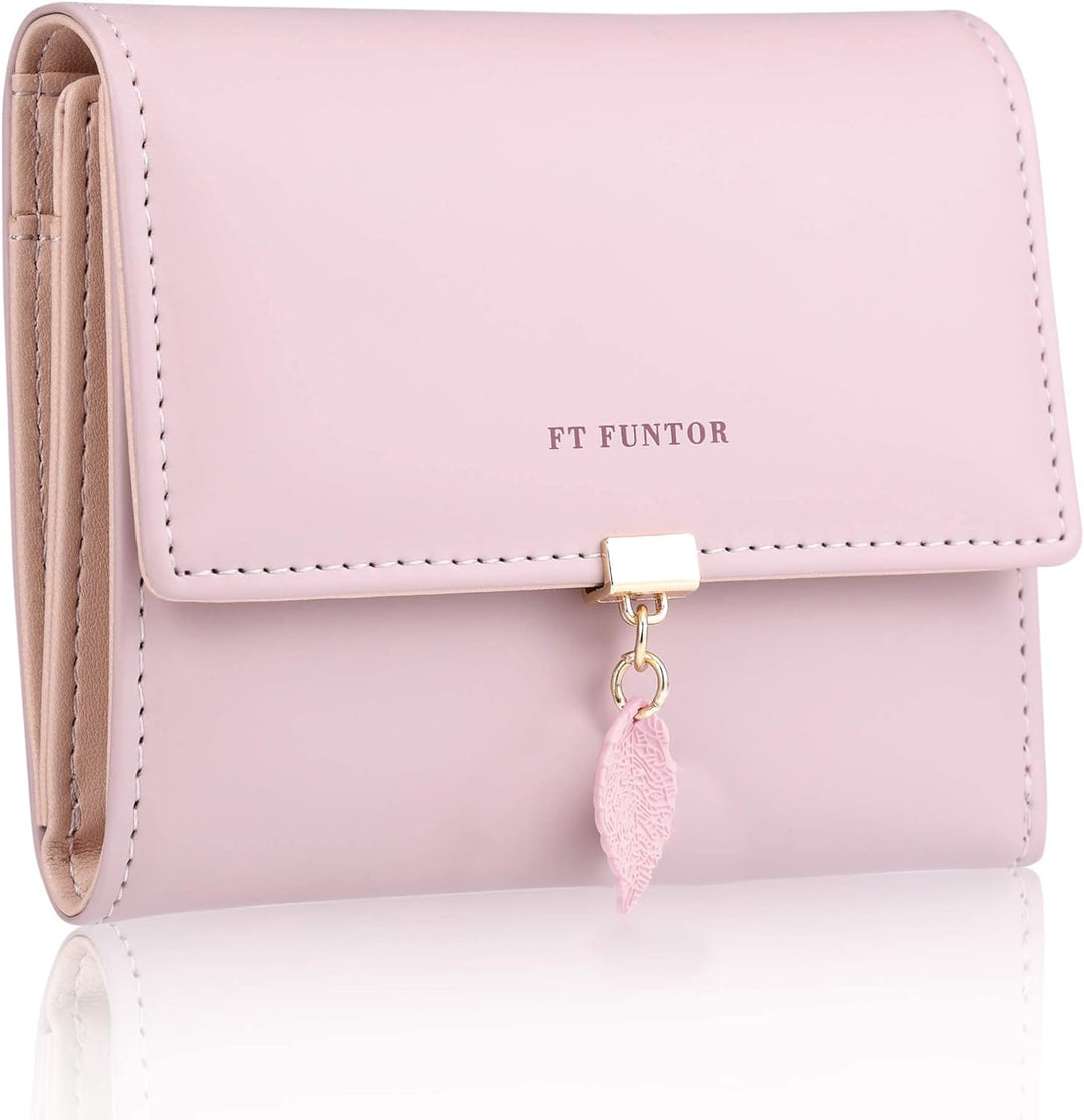 FT FUNTOR RFID Wallets for Women, Leaf Card Holder Trifold Ladies Wallets Coins Zipper Pocket with ID Window