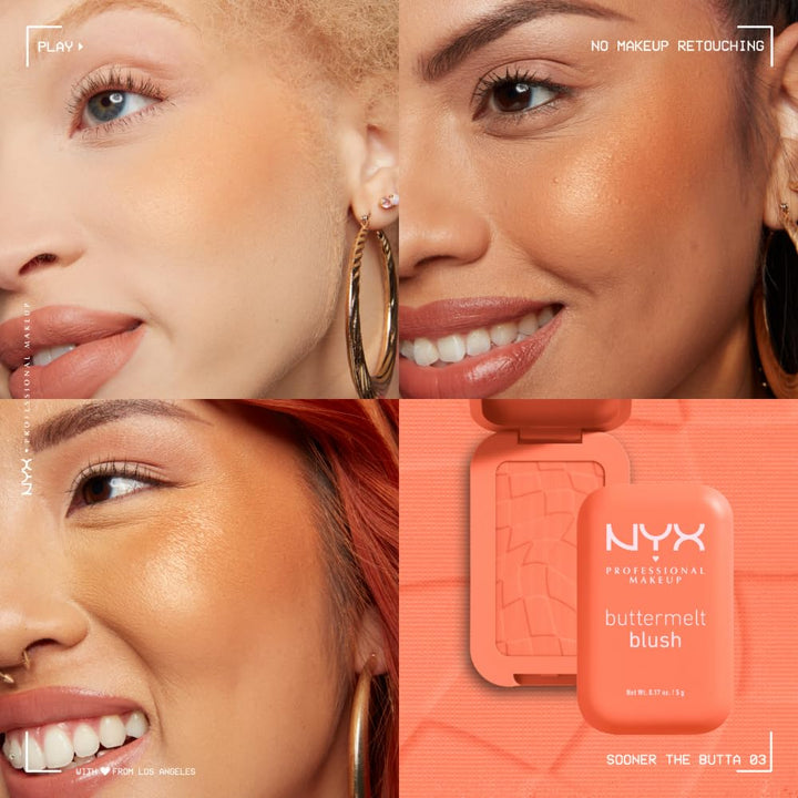 NYX PROFESSIONAL MAKEUP Buttermelt Powder Blush, Fade and Transfer-Resistant Blush, Up to 12HR Make Up Wear, Vegan Formula - My Butta Half