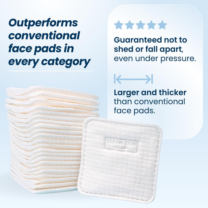 Clean Skin Club Clean² Pads 2.0 [NEW & IMPROVED EDGES] Guaranteed Not to Shed & Tear Face Pads, Unique Triple Layers, Textured & Ultra Soft Side, Organic Disposable Cotton, Pair with Makeup Remover - 60 Count