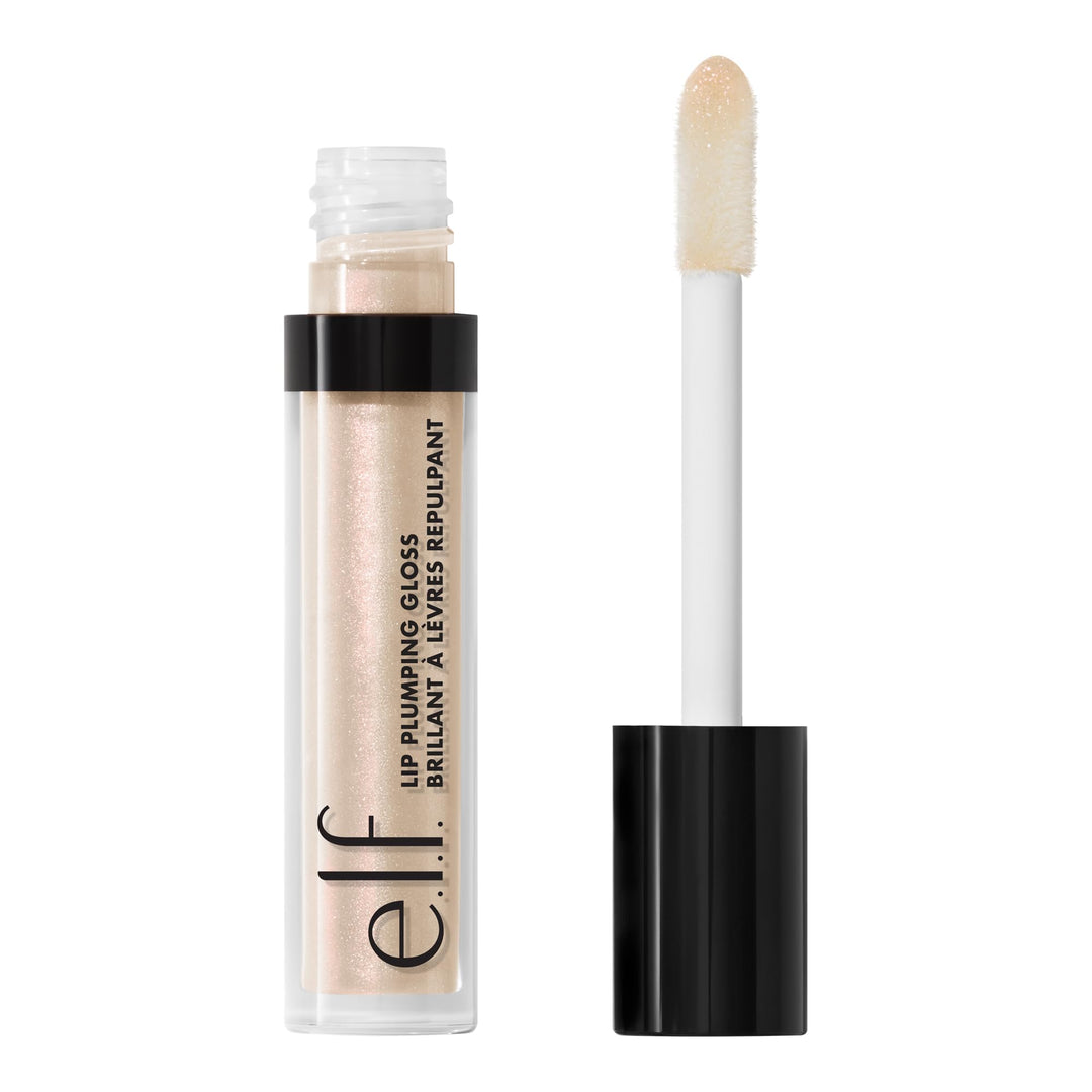 e.l.f. Lip Plumping Gloss, Hydrating, Nourishing, Invigorating, High-Shine, Plumps, Volumizes, Cools, Soothes, Champagne Glam, Shimmer, 0.1 Oz