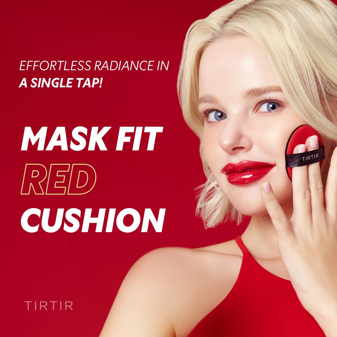 TIRTIR Mask Fit Red Cushion Foundation | Full coverage, Weightless, Skin fit, Satin Glow Finish, Korean Makeup, beauty, Tattoo cover up, Buildable 0.63 Fl Oz
