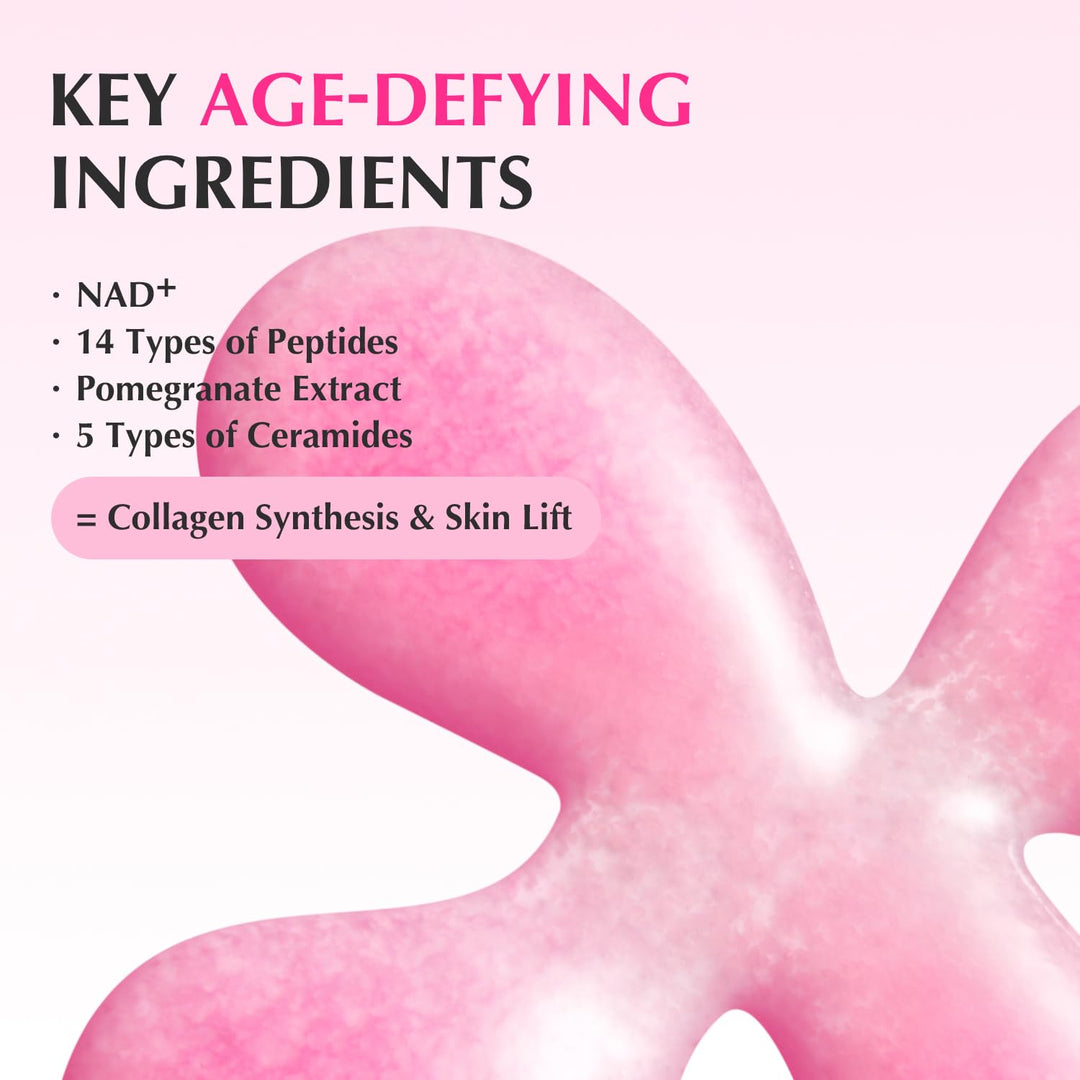 EQQUALBERRY NAD+ Peptide Boosting Serum – Niacinamide 2% + 14 Peptides + Vegan Collagen Anti-Aging Korean Skincare Face &amp; Neck &amp; Body Serum | Firming &amp; Lifting Pink Serum (1.01oz / 30ml)