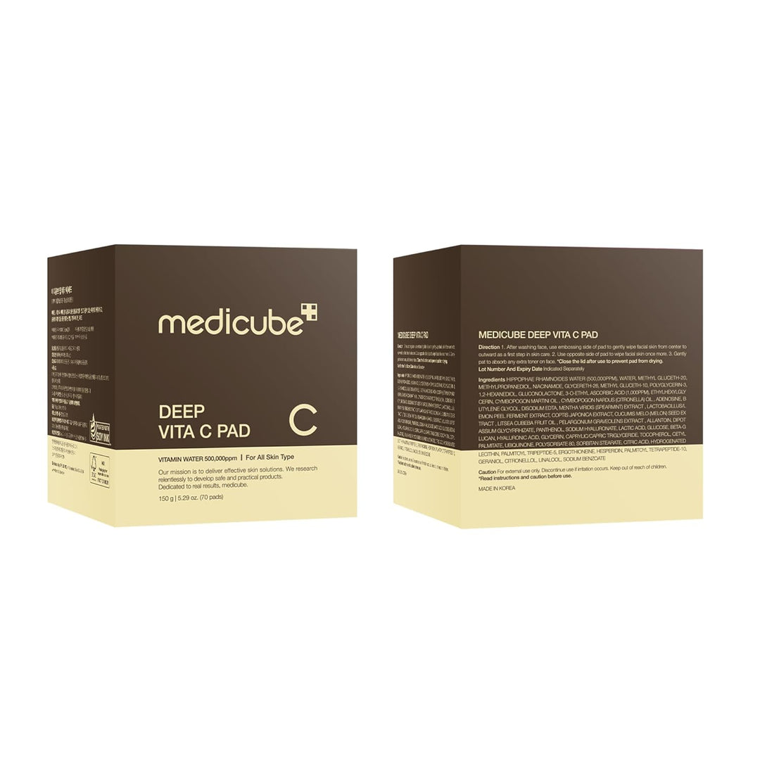 medicube Toner Pads Deep Vita C Facial Toner Pad for Uneven Skin Tone &amp; Texture | Vitamin Water and 3 Types of Vitamin, Deeply Hydrating &amp; Resurfacing Pad | Korean Skin Care, 70 Pads (1 Pack)