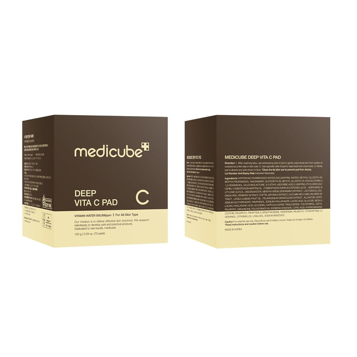medicube Toner Pads Deep Vita C Facial Toner Pad for Uneven Skin Tone &amp; Texture | Vitamin Water and 3 Types of Vitamin, Deeply Hydrating &amp; Resurfacing Pad | Korean Skin Care, 70 Pads (1 Pack)