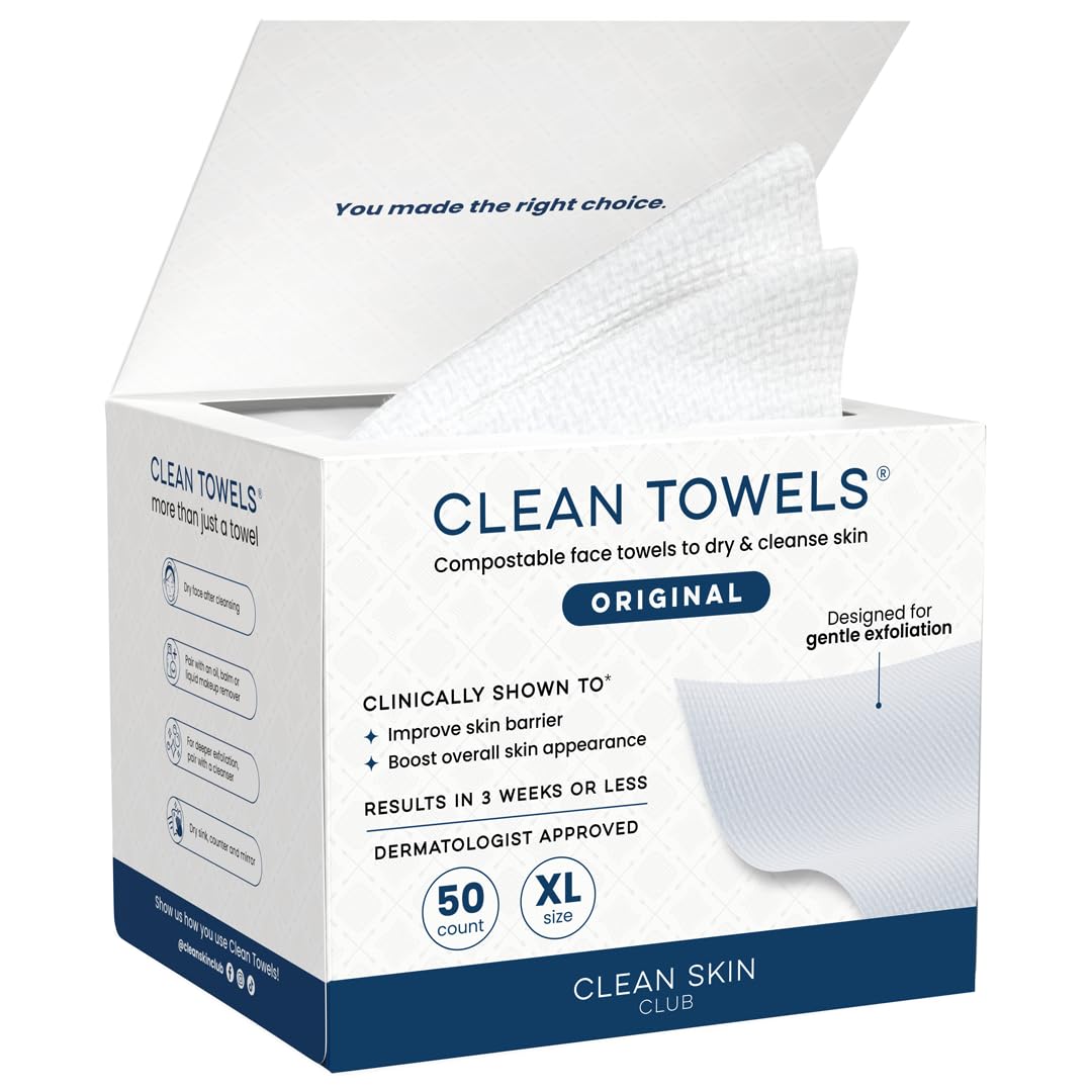 Clean Skin Club Clean Towels®, 100% USDA Biobased Face Towel, Disposable Face Towelette, Eczema Association Accepted, Makeup Remover Dry Wipes, Ultra Soft, 1 Pack, 25 Ct