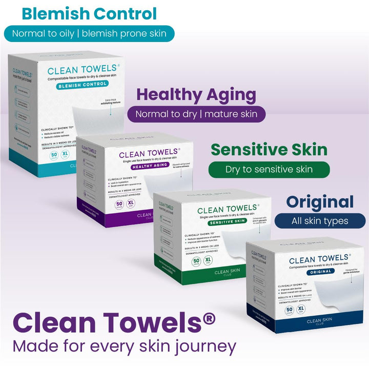 CLEAN SKIN CLUB Healthy Aging Clean Towels® XL, Smooths Fine Lines Wrinkles &amp; Texture, Disposable Face Dry Wipes, XL - 1 Pack (50 count)