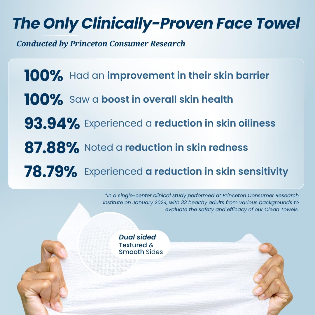 Clean Skin Club Clean Towels®, 100% USDA Biobased Face Towel, Disposable Face Towelette, Eczema Association Accepted, Makeup Remover Dry Wipes, Ultra Soft, 1 Pack, 25 Ct