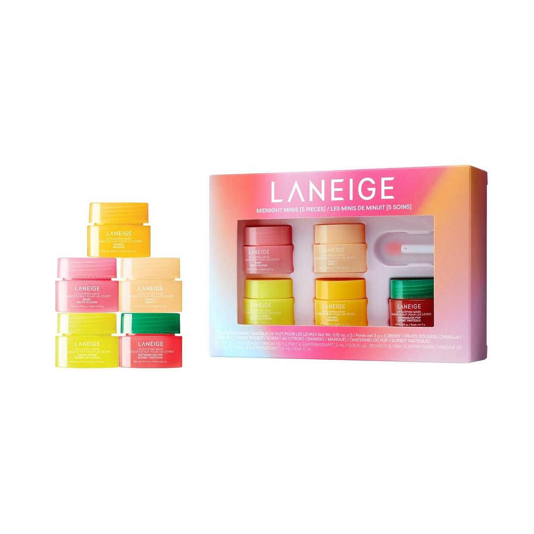 LANEIGE Midnight Minis For Dry Lips | Hydrating &amp; Nourishing Overnight Lip Treatment Mask with Vitamin C, Shea &amp; Murumuru Seed Butter