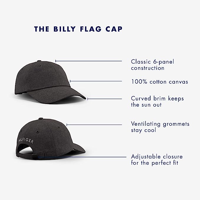 Tommy Hilfiger Men’s Cotton Billy Adjustable Flap Baseball Cap - Hilfiger White - 3alababak