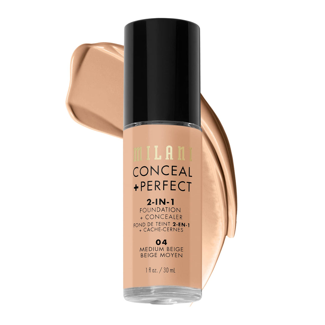 Milani Conceal + Perfect 2-in-1 Foundation + Concealer for a Flawless Complexion, Under Eye Corrector, Cover Redness and Imperfections, Waterproof and Sweatproof