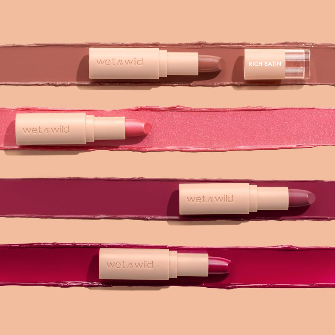 wet n wild Mega Last Rich Satin Lip Color, Rich Creamy Color with Satin Finish, Infused with Vitamin E &amp; Moisturizing Argan Oil, Lightweight, Silky-Smooth, Vegan &amp; Cruelty-Free
