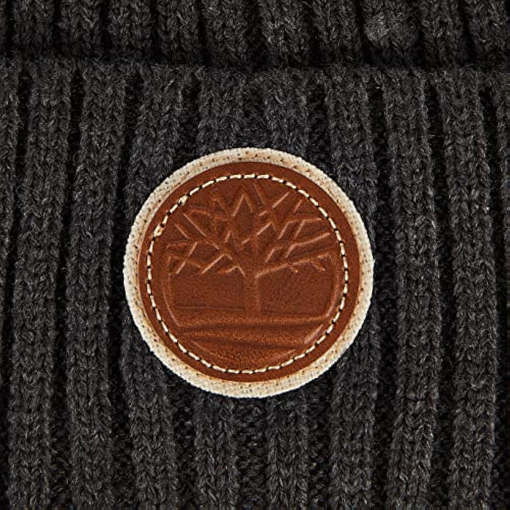 Timberland Men's Ribbed Beanie with Logo Patch, Charcoal Grey, One Size