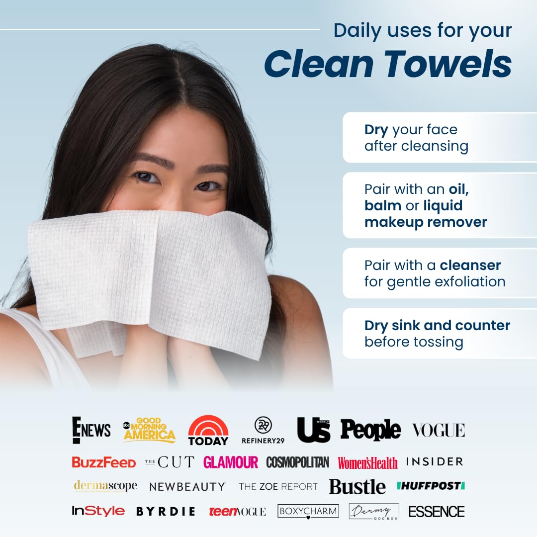 Clean Skin Club Clean Towels®, 100% USDA Biobased Face Towel, Disposable Face Towelette, Eczema Association Accepted, Makeup Remover Dry Wipes, Ultra Soft, 1 Pack, 25 Ct