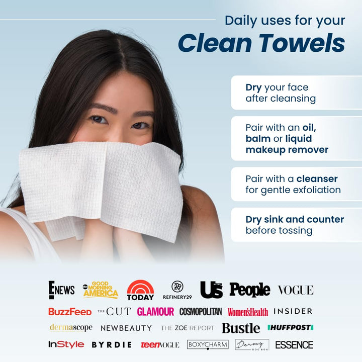 Clean Skin Club Clean Towels®, 100% USDA Biobased Face Towel, Disposable Face Towelette, Eczema Association Accepted, Makeup Remover Dry Wipes, Ultra Soft, 1 Pack, 25 Ct