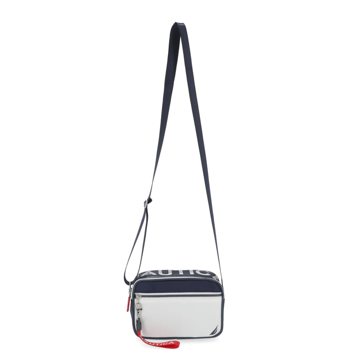 Small crossbody bag with a visible brand logo on a white background