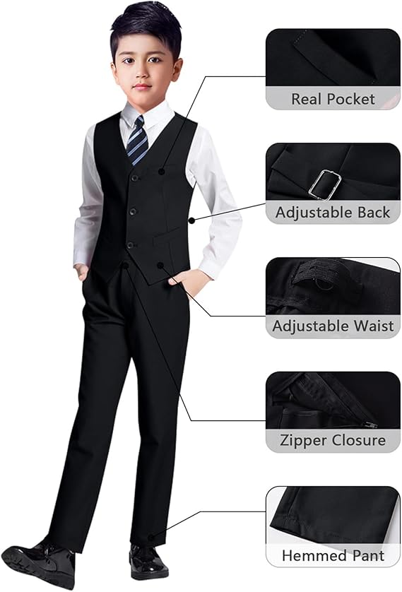YuanLu Boys Suit for Kids Tuxedo Wedding Ring Bearer Outfit, 5 Piece Boy Slim Fit Formal Suits with Adjustable Waist - 8 Years