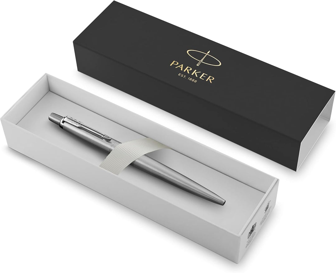 Parker Jotter Ballpoint Pen Stainless Steel with Chrome Trim, Medium Point, Blue Ink - Ideal for Office, Home, Gift