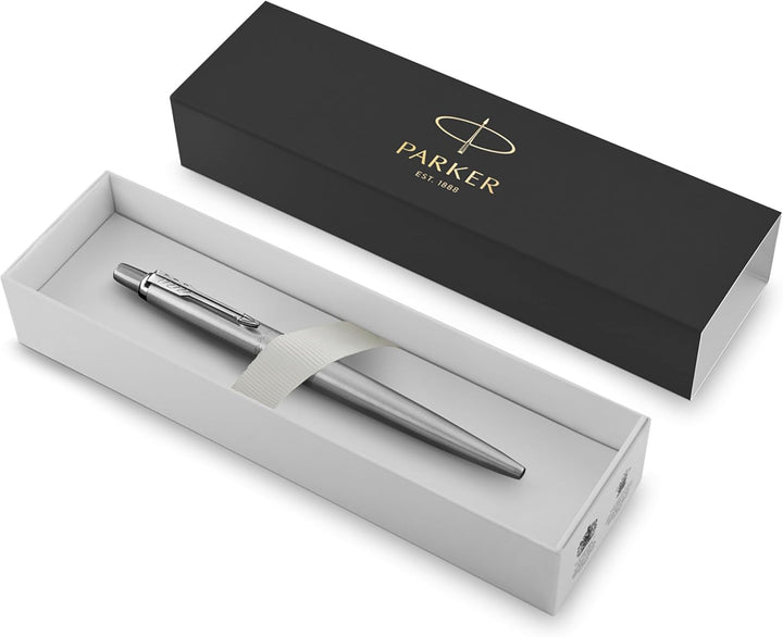 Parker Jotter Ballpoint Pen Stainless Steel with Chrome Trim, Medium Point, Blue Ink - Ideal for Office, Home, Gift