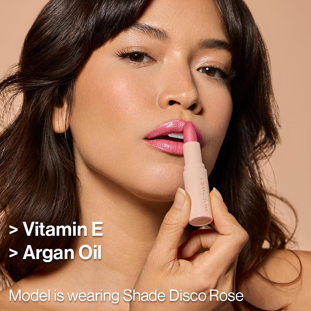 wet n wild Mega Last Rich Satin Lip Color, Rich Creamy Color with Satin Finish, Infused with Vitamin E &amp; Moisturizing Argan Oil, Lightweight, Silky-Smooth, Vegan &amp; Cruelty-Free