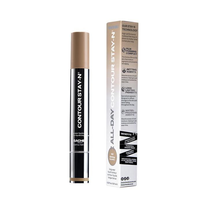 Sacheu Liquid Contour STAY-N Cream Contour, Longwear, Blendable &amp; builable formula, lightweight, transfer &amp; smudge-proof, vegan collagen, hyaluronic acid &amp; peptide
