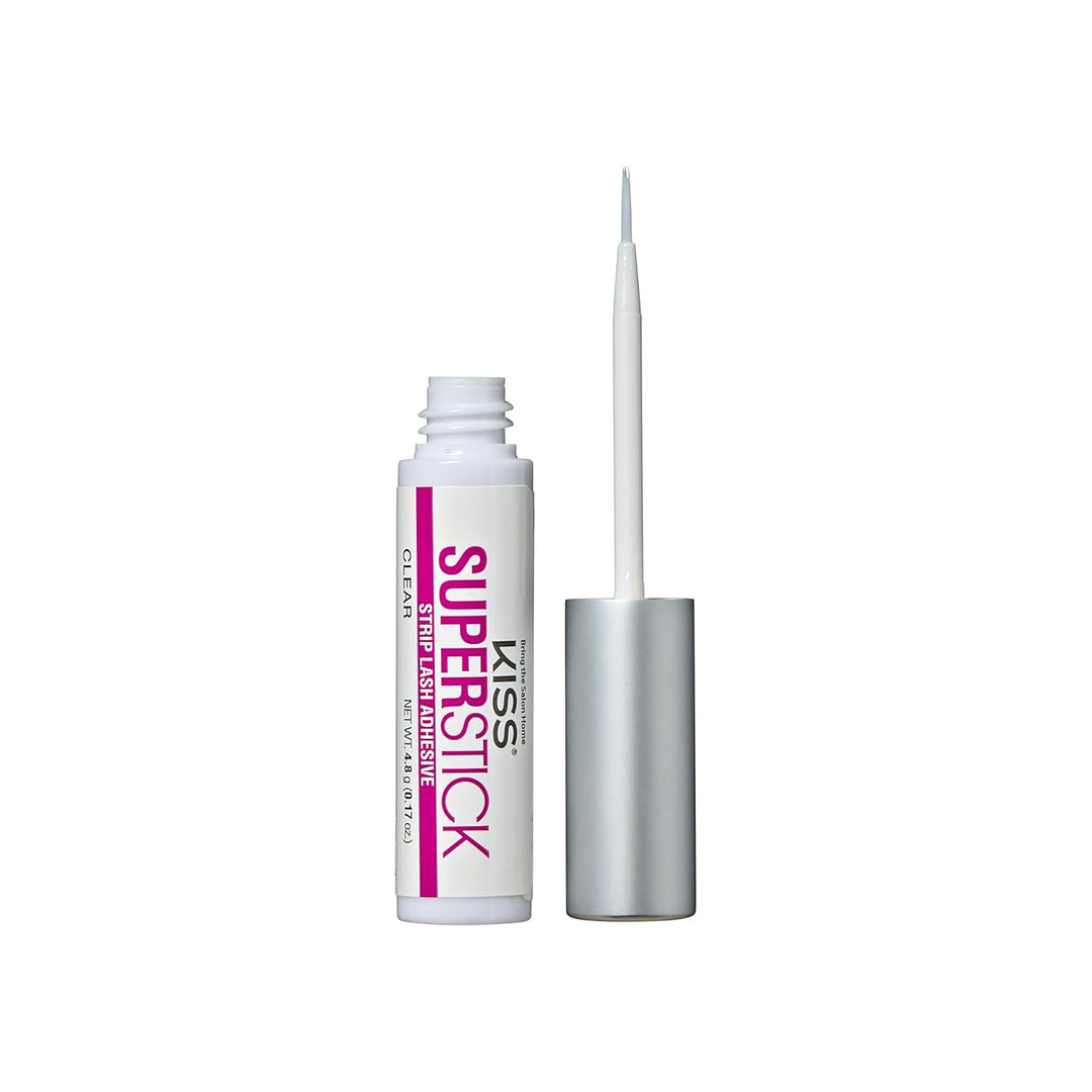 KISS Super Stick 5-Day Extended Wear Strip Lash Adhesive, Quick Drying Lash Glue, Witch Hazel & Cactus Extract Infused, Brush Applicator, Net Wt. 4.8g (0.17 oz.), Clear