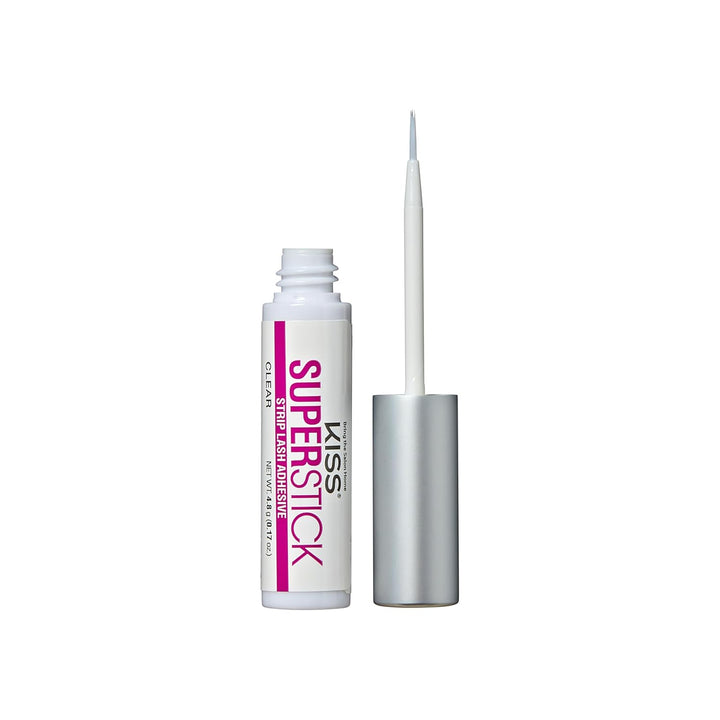 KISS Super Stick 5-Day Extended Wear Strip Lash Adhesive, Quick Drying Lash Glue, Witch Hazel & Cactus Extract Infused, Brush Applicator, Net Wt. 4.8g (0.17 oz.), Clear