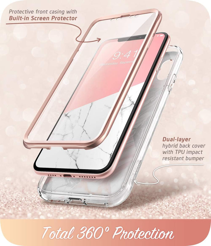 i-Blason iPhone XR Case Full-body Glitter Sparkle with Built-in Screen Protector Cover Marble
