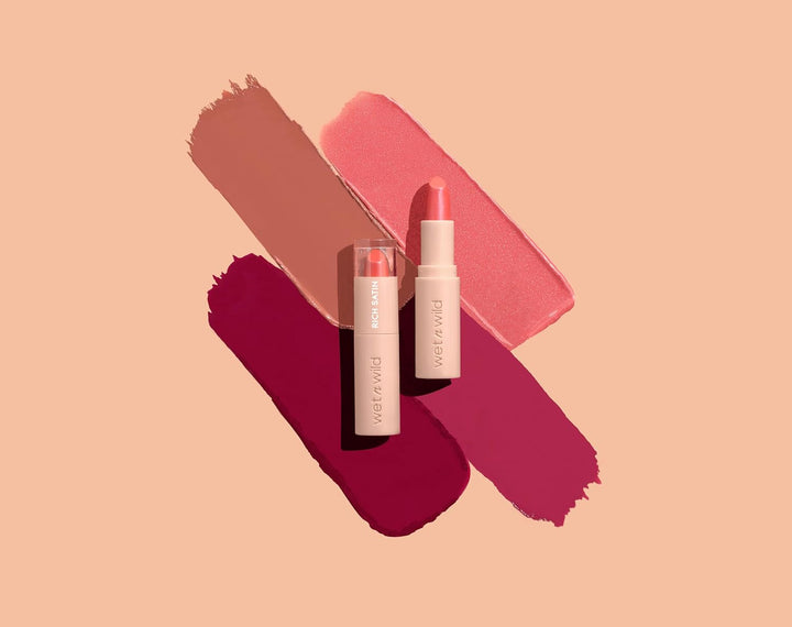 wet n wild Mega Last Rich Satin Lip Color, Rich Creamy Color with Satin Finish, Infused with Vitamin E &amp; Moisturizing Argan Oil, Lightweight, Silky-Smooth, Vegan &amp; Cruelty-Free