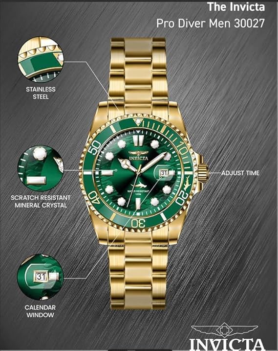 Invicta Mens 30027 Pro Diver Quartz Watch, Green-Gold