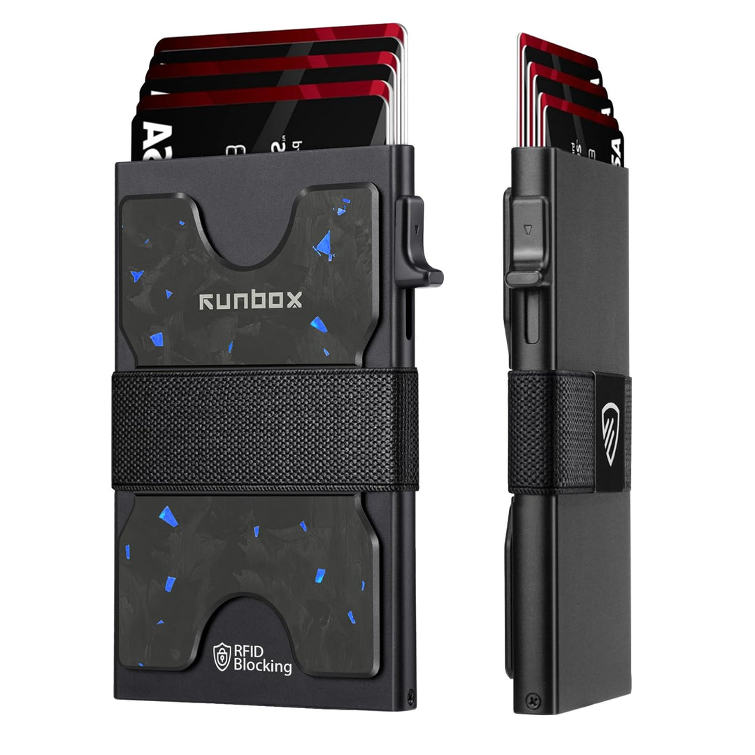 محفظة RUNBOX النحيفة للرجال، حامل بطاقات من الألومنيوم بخاصية الإخراج السريع (Pop-Up) يتسع لـ 12 بطاقة مع حماية RFID