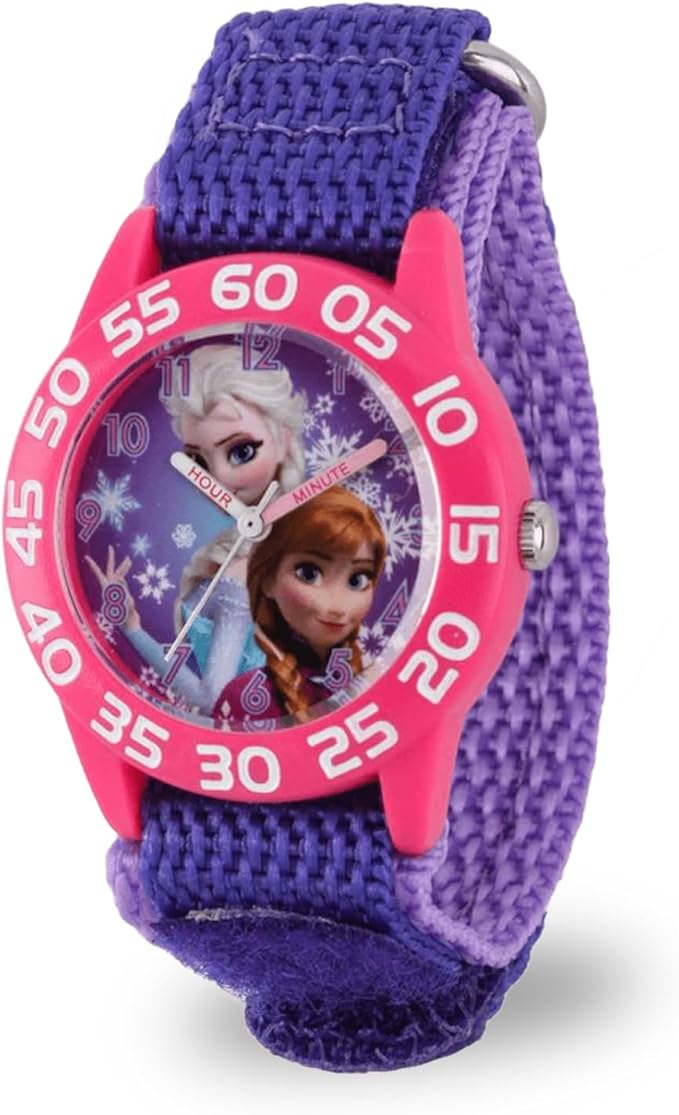 Disney Kids W001790 Frozen Elsa and Anna Watch, Pink Nylon Band