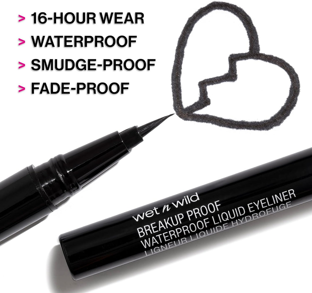wet n wild Mega Last Breakup Proof Liquid Eyeliner - Ultra-Fine Brush, Waterproof, 16-Hour Long-Lasting Wear- Cruelty-Free & Vegan - Black