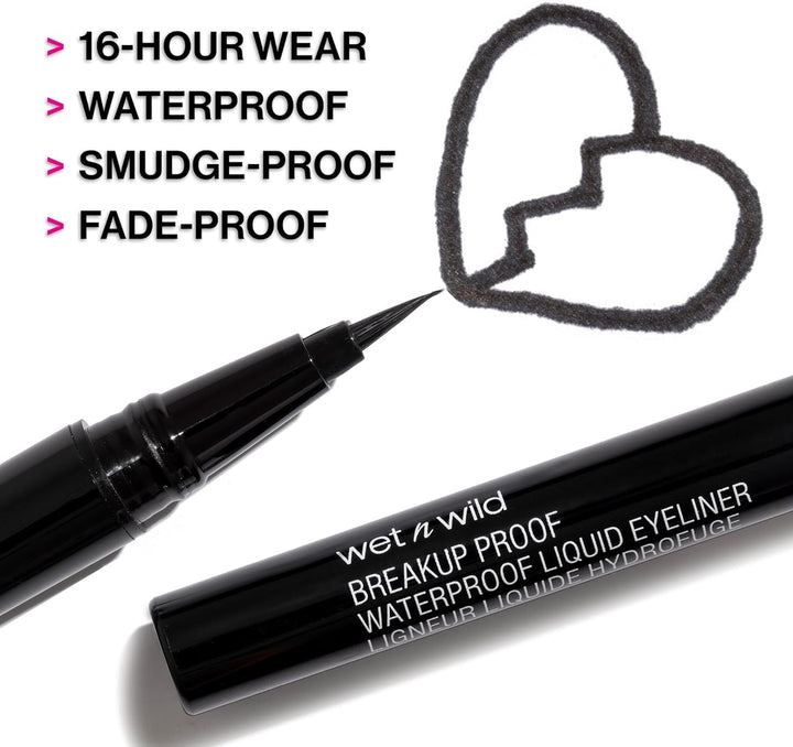 wet n wild Mega Last Breakup Proof Liquid Eyeliner - Ultra-Fine Brush, Waterproof, 16-Hour Long-Lasting Wear- Cruelty-Free & Vegan - Black