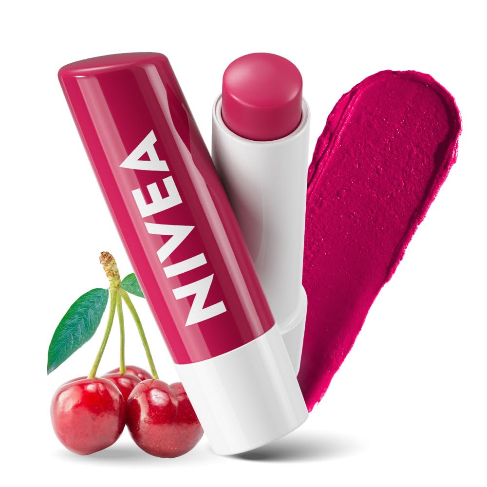 NIVEA العناية بالشفاه، مرطب شفاه ملون بزبدة الشيا والزيوت المغذية وفيتامين C وE، 3 في 1 ترطيب وإصلاح (للشفاه الجافة) ولون