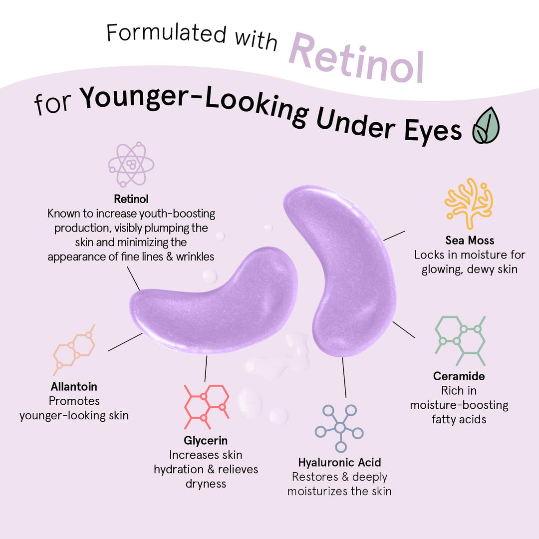 grace &amp; stella Retinol Under Eye Patches for Puffy Eyes &amp; Dark Circles - Restoring Gel Under Eye Masks with Hyaluronic Acid - Birthday Gifts for Women, Bachelorette Party Favors (Purple, 24 Pairs)