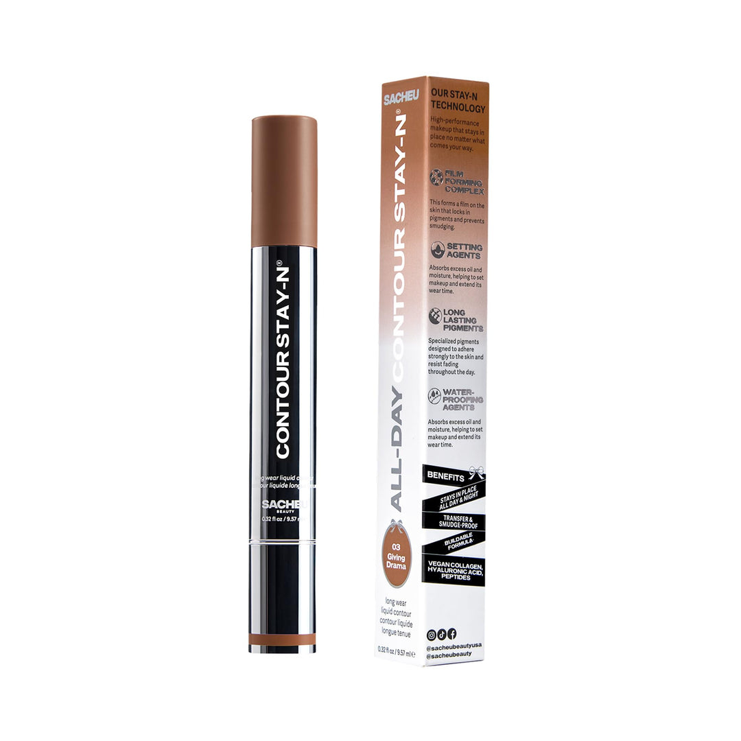 Sacheu Liquid Contour STAY-N Cream Contour, Longwear, Blendable &amp; builable formula, lightweight, transfer &amp; smudge-proof, vegan collagen, hyaluronic acid &amp; peptide