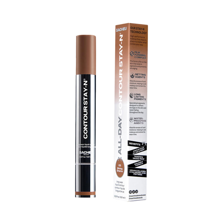 Sacheu Liquid Contour STAY-N Cream Contour, Longwear, Blendable &amp; builable formula, lightweight, transfer &amp; smudge-proof, vegan collagen, hyaluronic acid &amp; peptide