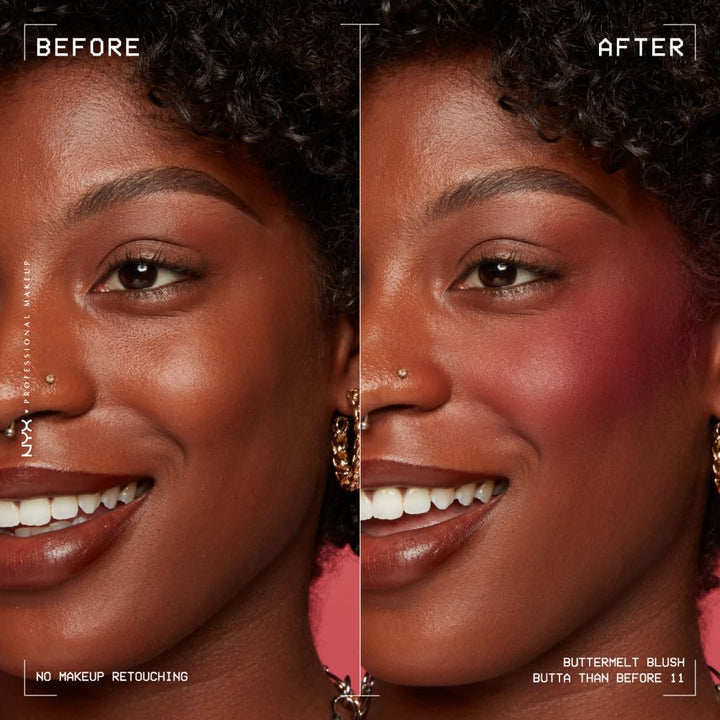 NYX PROFESSIONAL MAKEUP Buttermelt Powder Blush, Fade and Transfer-Resistant Blush, Up to 12HR Make Up Wear, Vegan Formula - My Butta Half