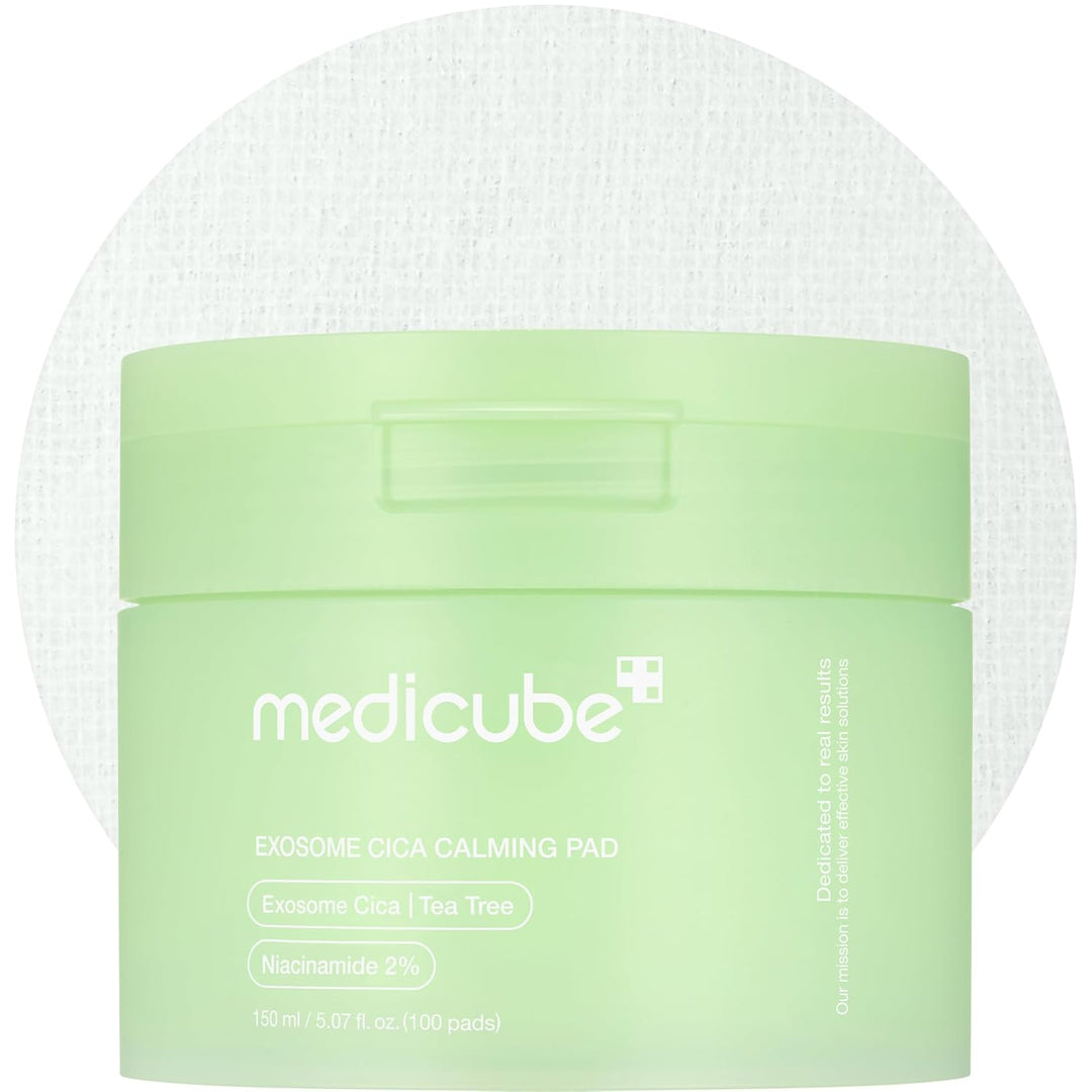 medicube Toner Pads Exosome CICA Tea Tree Calming Toner Pad for Sensitive Skin | Centella Asiatica for Redness, Breakouts | Low-irritating &amp; Hydrating Care | Korean Skincare, 100 Pads (1 Pack)