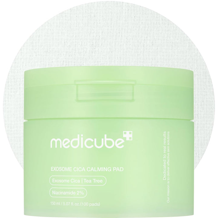 medicube Toner Pads Exosome CICA Tea Tree Calming Toner Pad for Sensitive Skin | Centella Asiatica for Redness, Breakouts | Low-irritating &amp; Hydrating Care | Korean Skincare, 100 Pads (1 Pack)