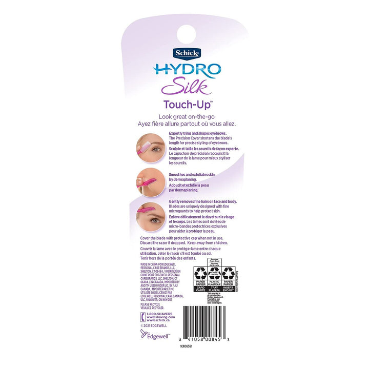 Schick Hydro Silk Touch-Up Exfoliating Dermaplaning Tool, Face & Eyebrow Razor with Precision Cover- 9 Count