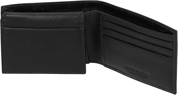 Steve Madden Men's Slim Leather Wallet with Extra Capacity Attached Flip Pockets Black (Glove)